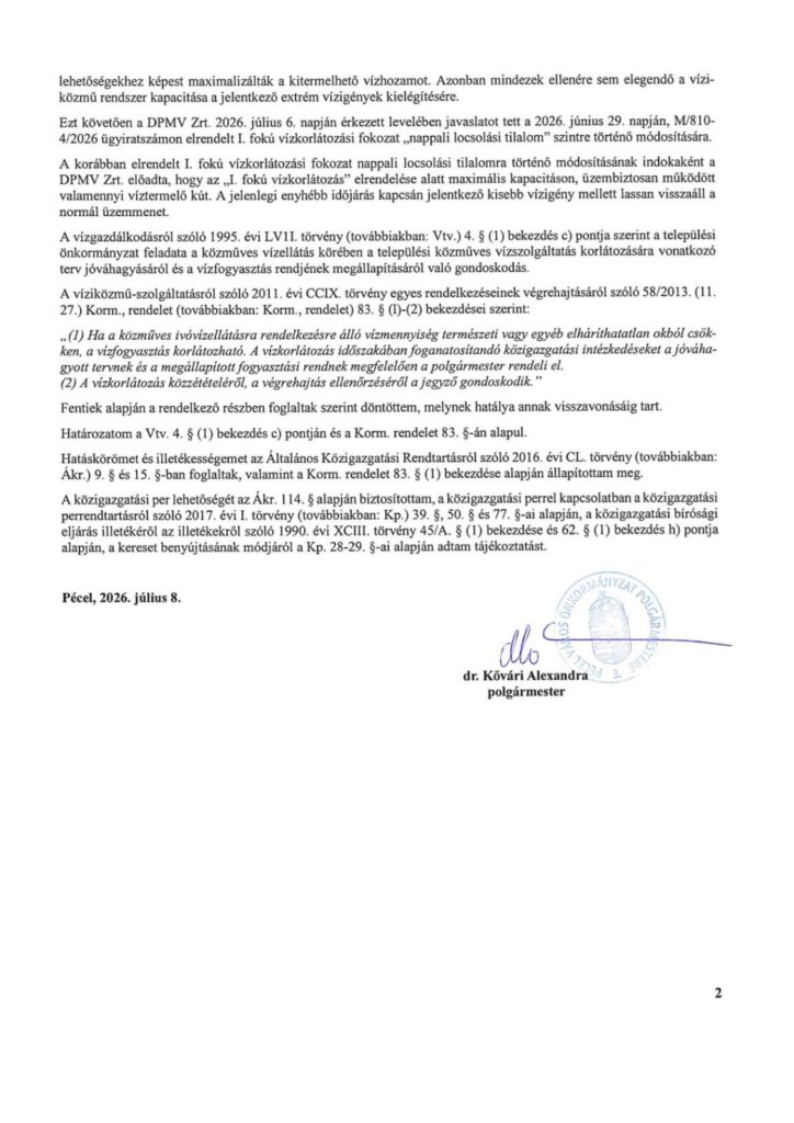 M 810 6 Nappali locsolási tilalom elrendelése I. fokú vízkorlátozás visszavonása 2