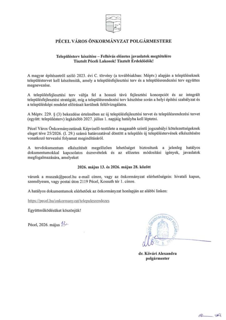 Pécel településterv készítése lakossági felhívás 1
