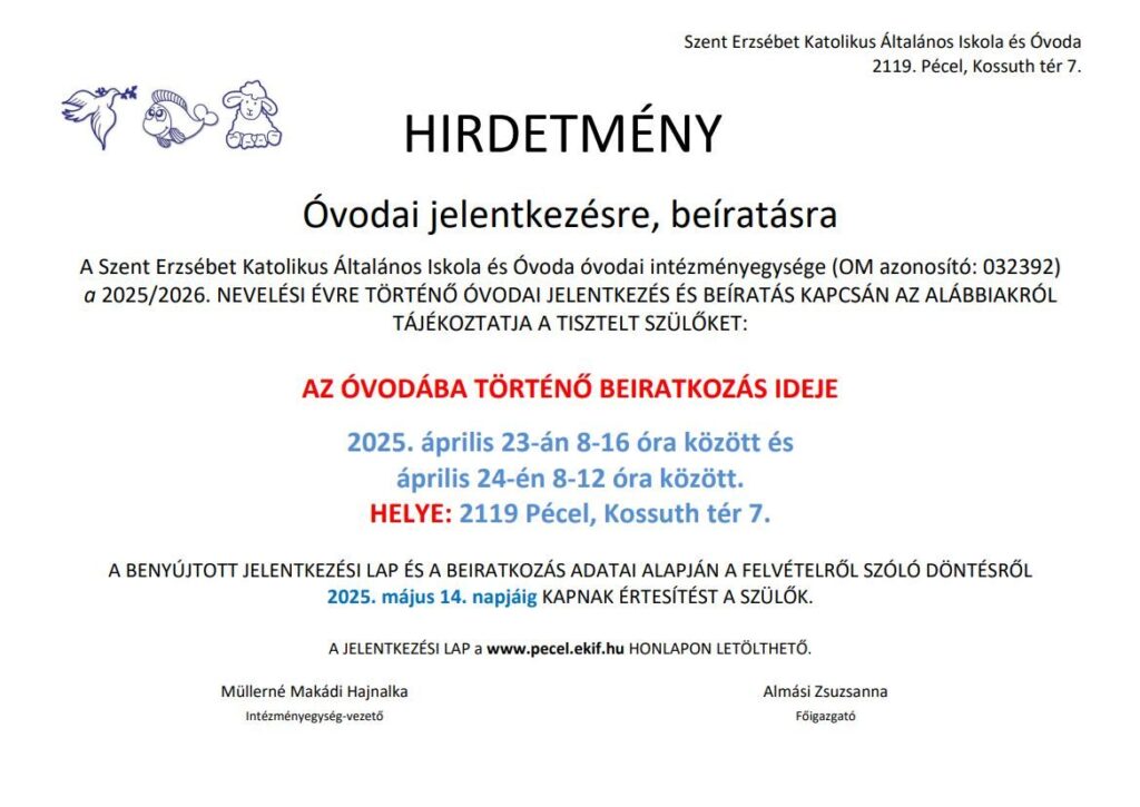Szent Erzesbet Beiratkozas